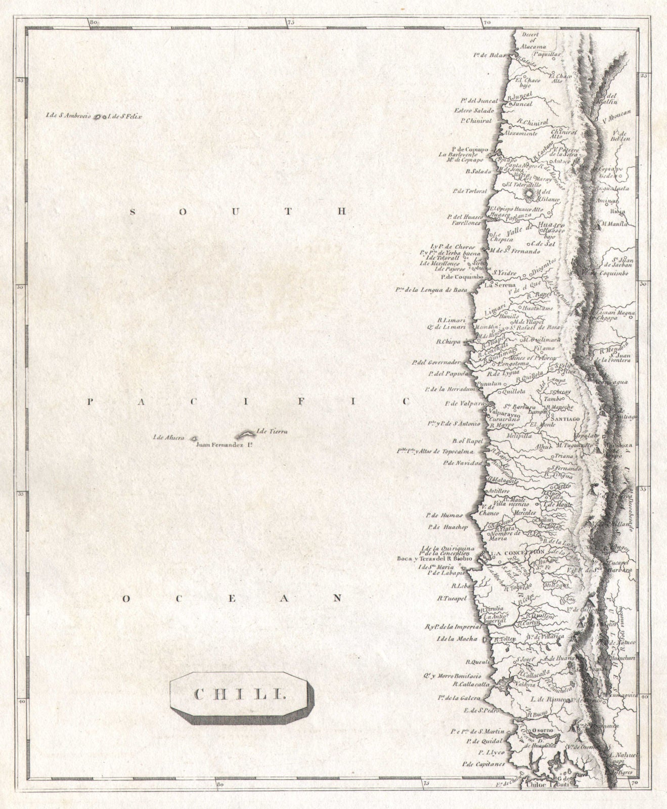 Chili by Arrowsmith & Lewis. Chile 1812 old antique vintage map plan chart